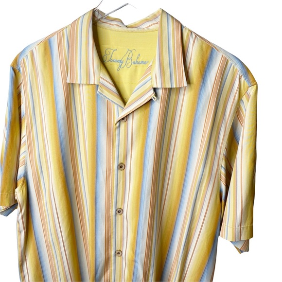 Tommy Bahama Silk Striped Short Sleeve Button Down Shirt Medium - Picture 7 of 8